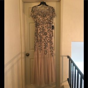 Adrianna Papell Floral Beaded Godet Gown